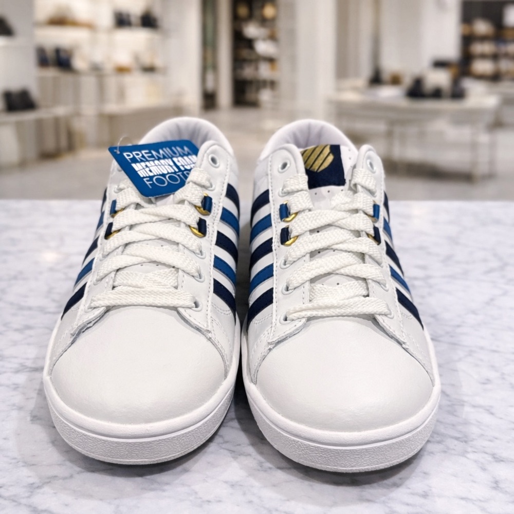 K-Swiss Hoke CMF Sneakers Men’s 10 White Navy Classic Leather Tennis Shoe NIB - Picture 1 of 4
